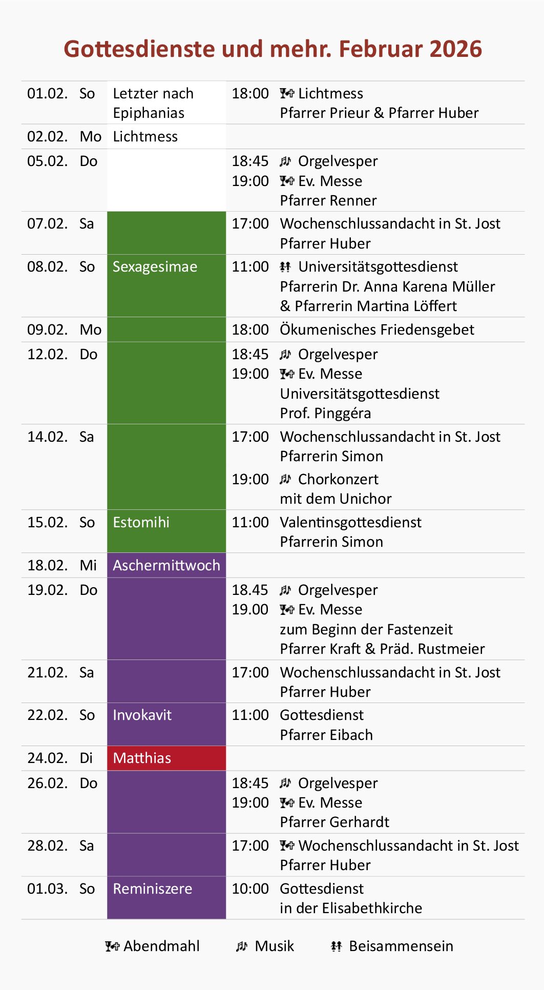 Gottesdienste und mehr. Februar 2026