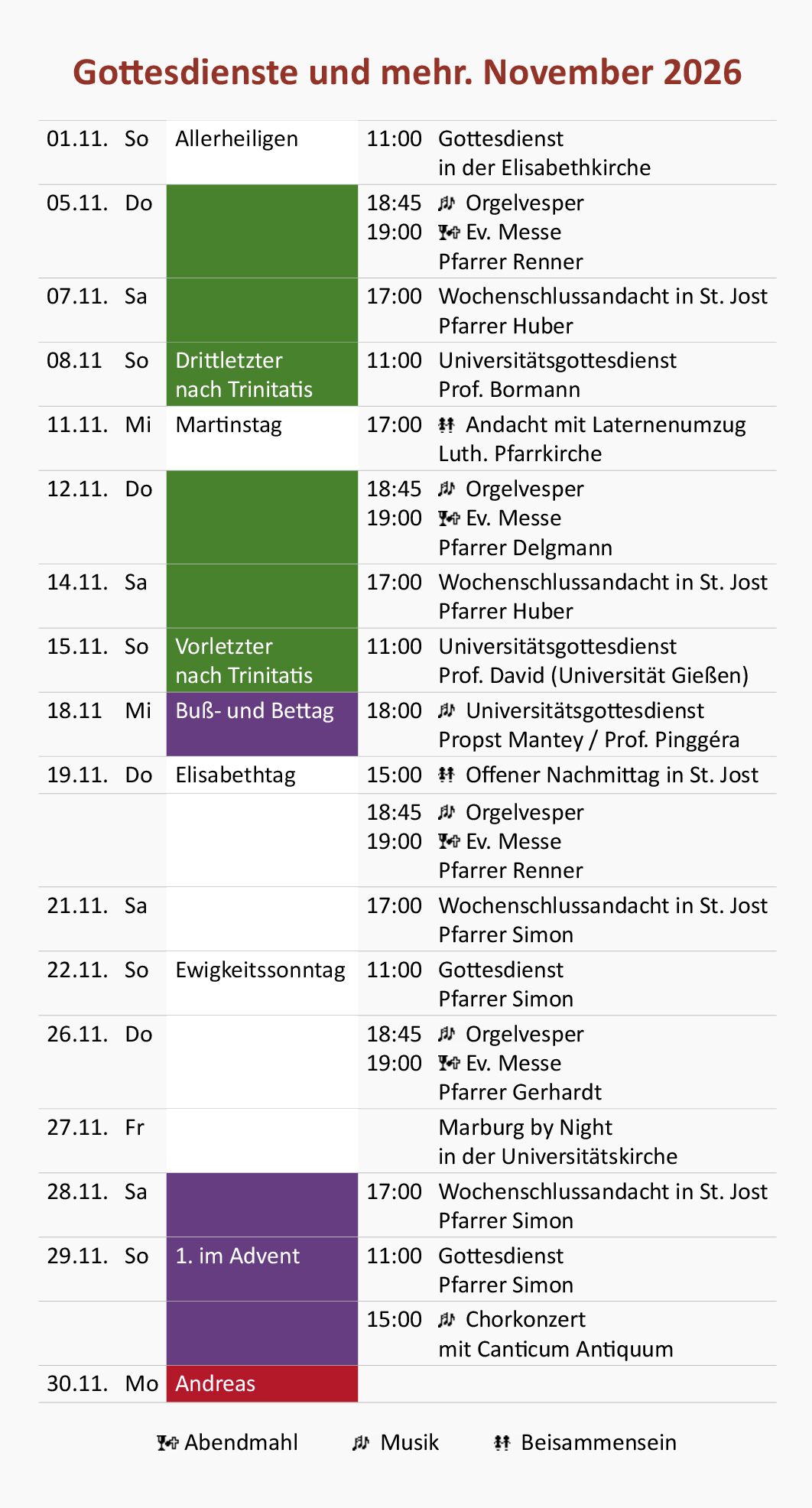 Gottesdienste und mehr. November 2026